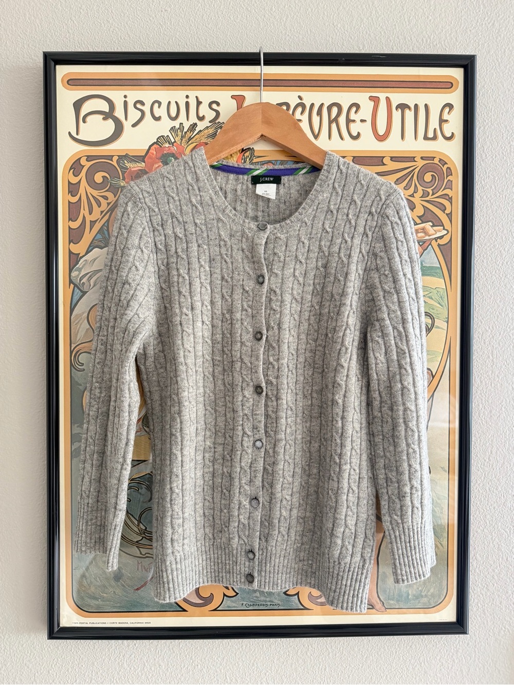 J. Crew Womens Light Grey Cambridge Cable 3/4 Sleeve Cardigan - XS